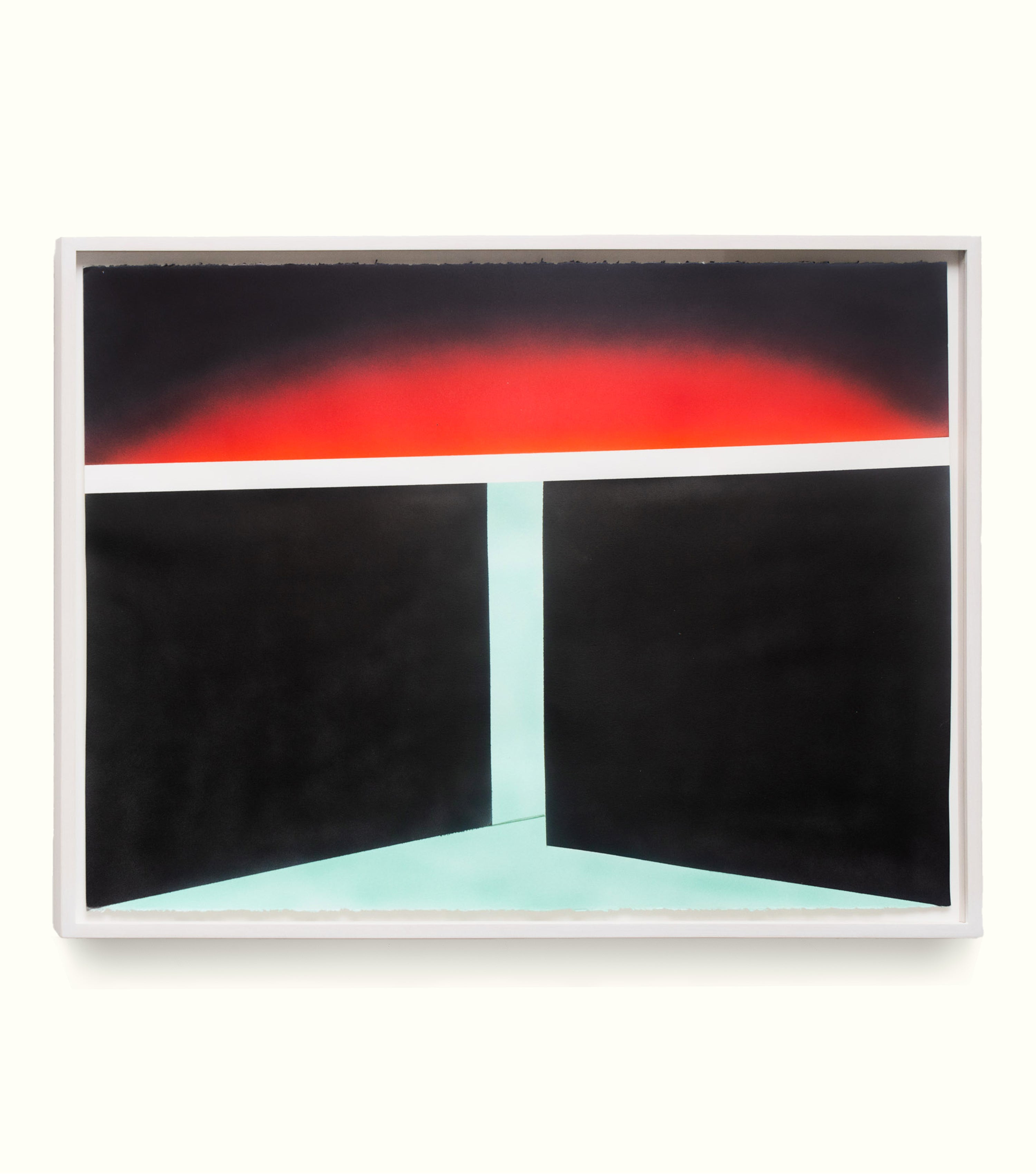 Abstract art piece with red, black, and green colors on a white background