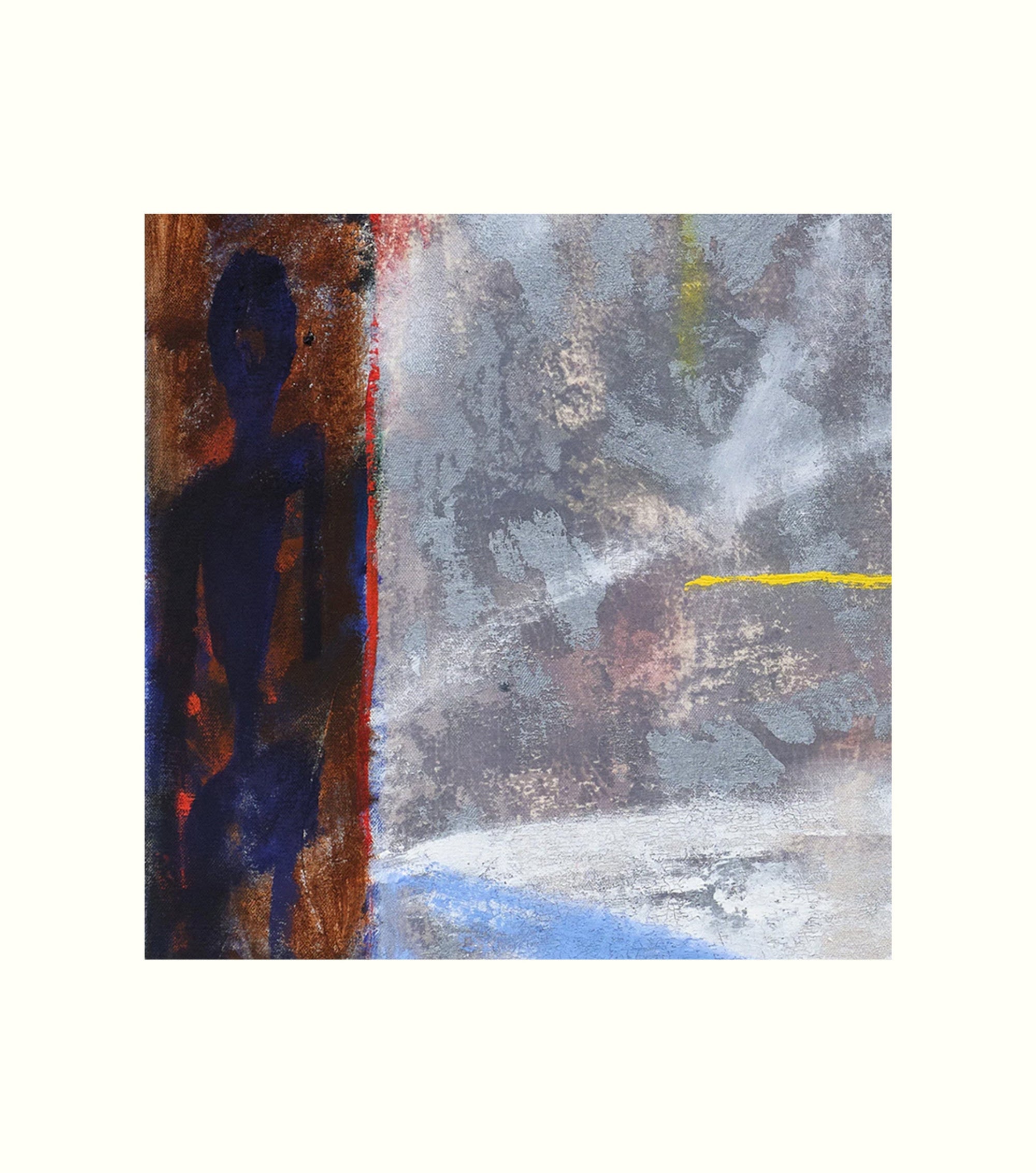 Abstract artwork with a silhouette and textured background