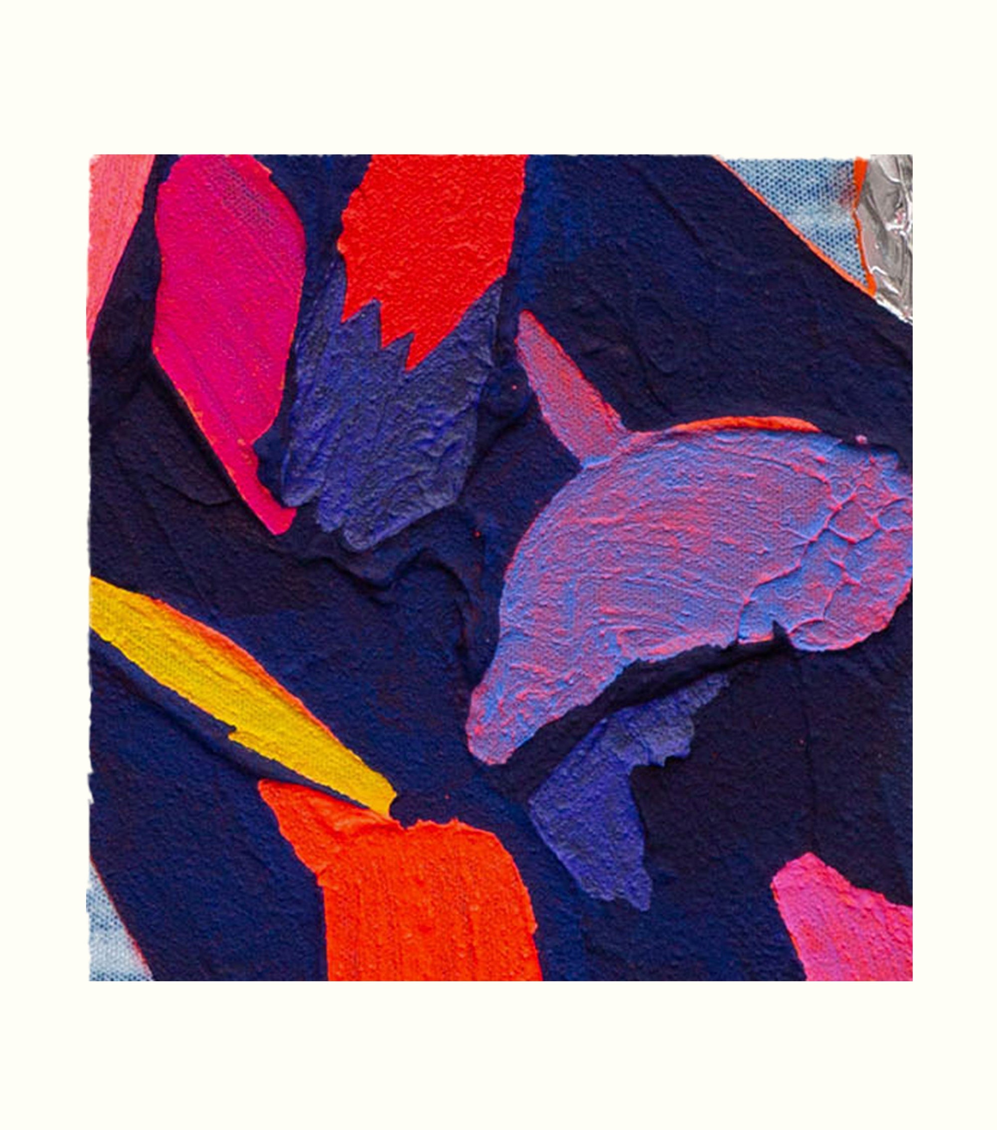 Colorful abstract art piece with vibrant colors on a white background