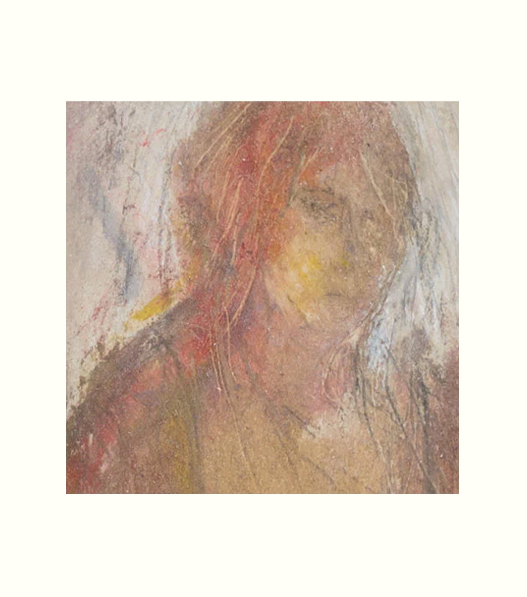 Fresco of a draped figure on a white background