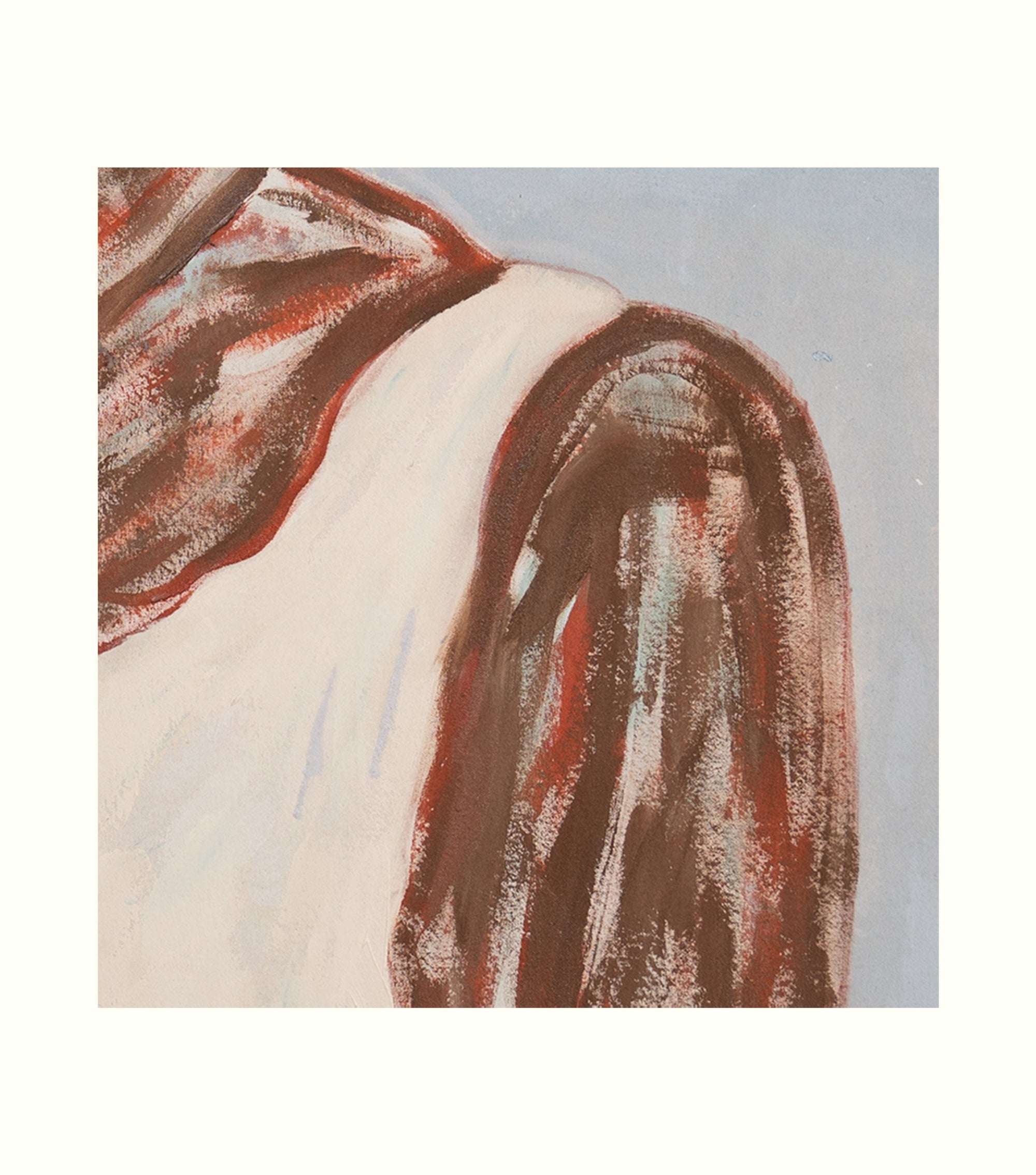 Abstract art with brown and beige colors on a light gray background