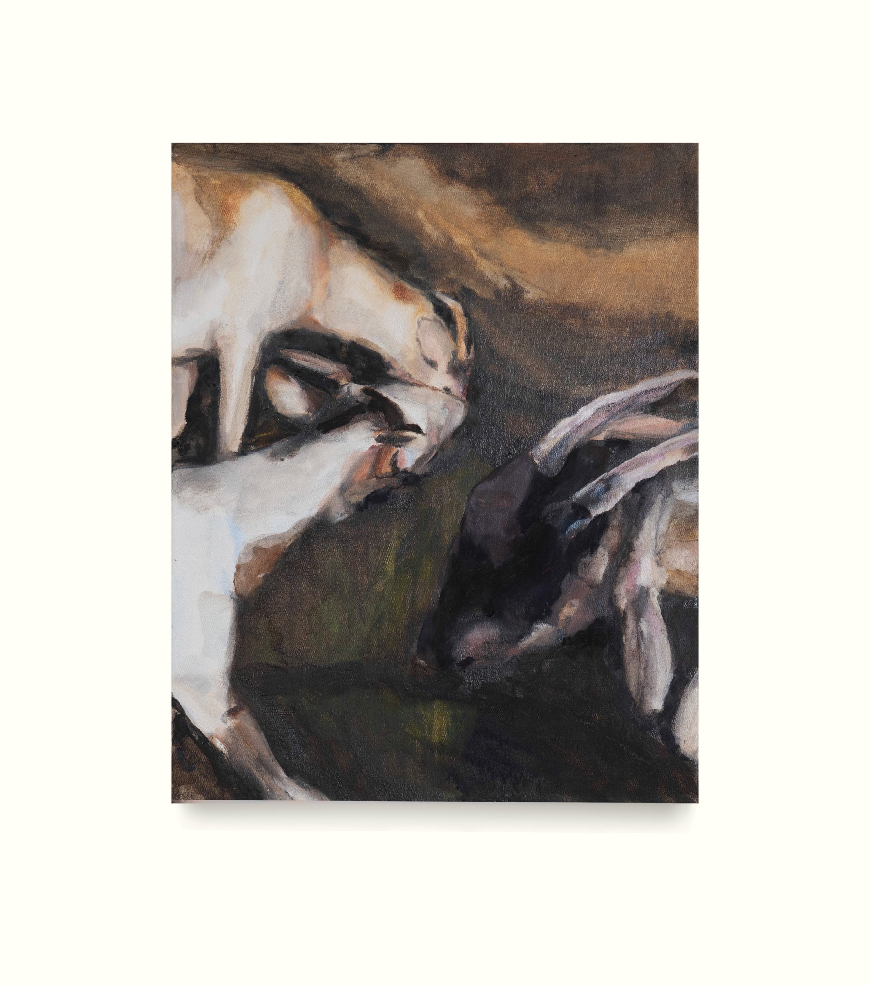 Abstract painting with earthy tones on a white background