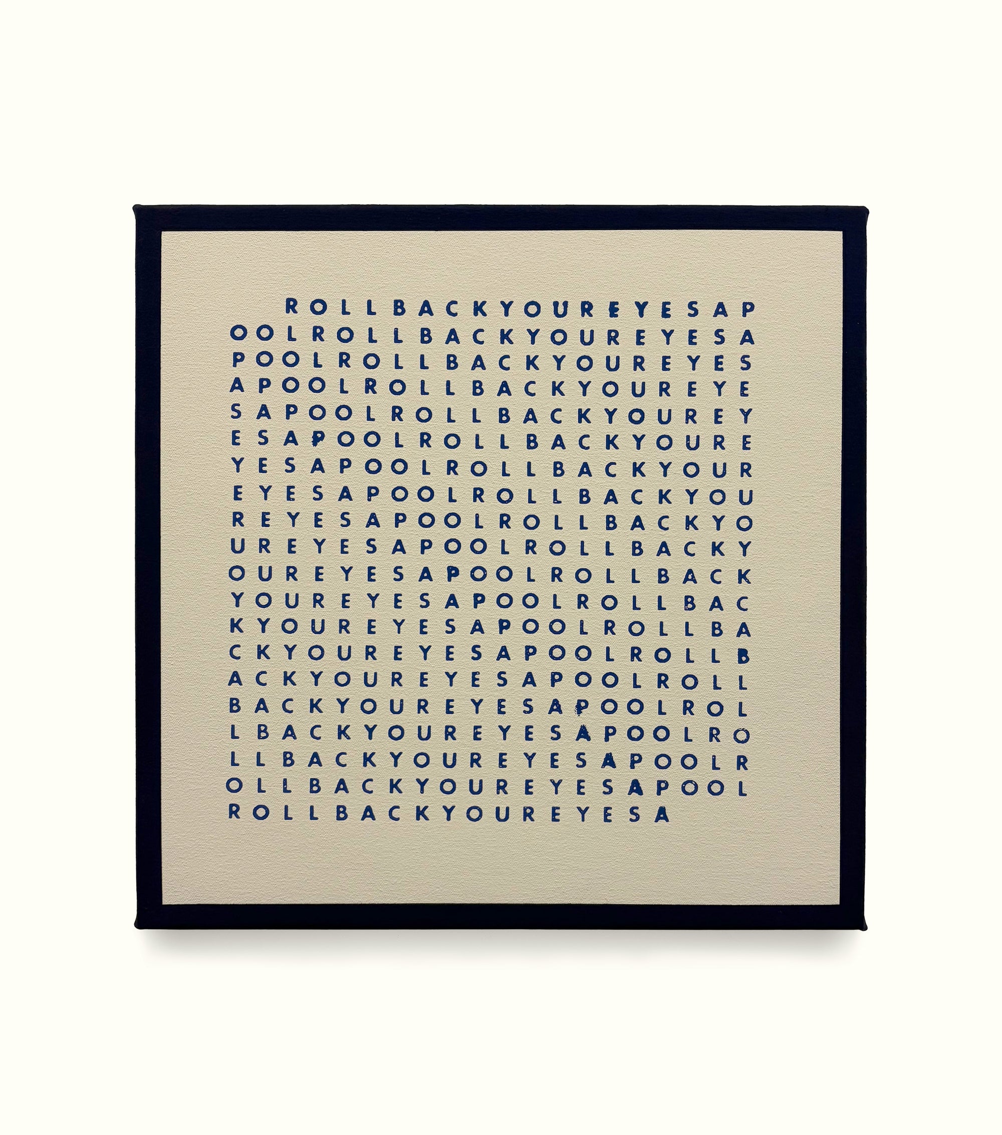 Framed artwork with text pattern on a beige background