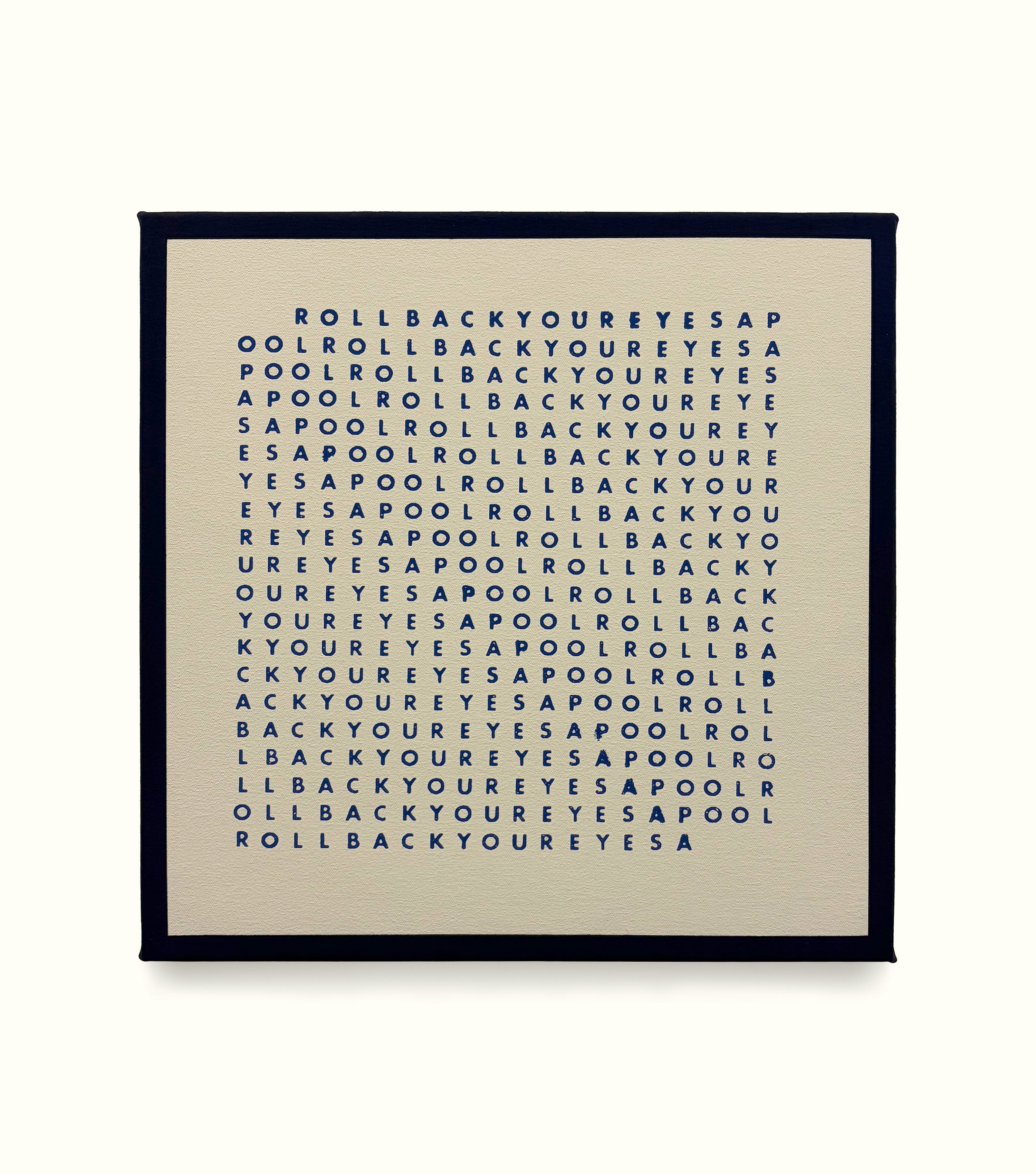 Framed artwork with text pattern on a beige background