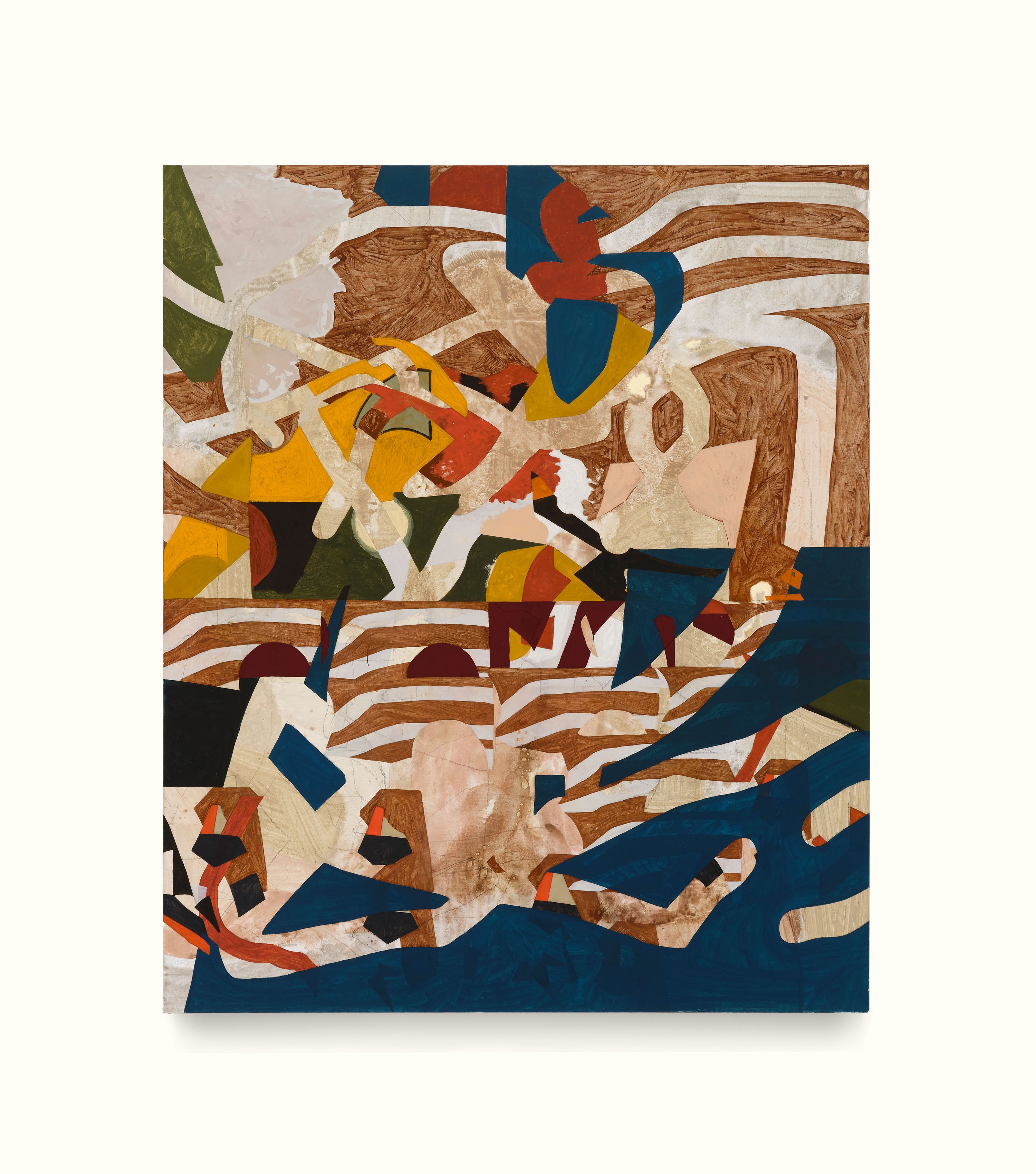 Abstract artwork with geometric shapes and colors on a white background