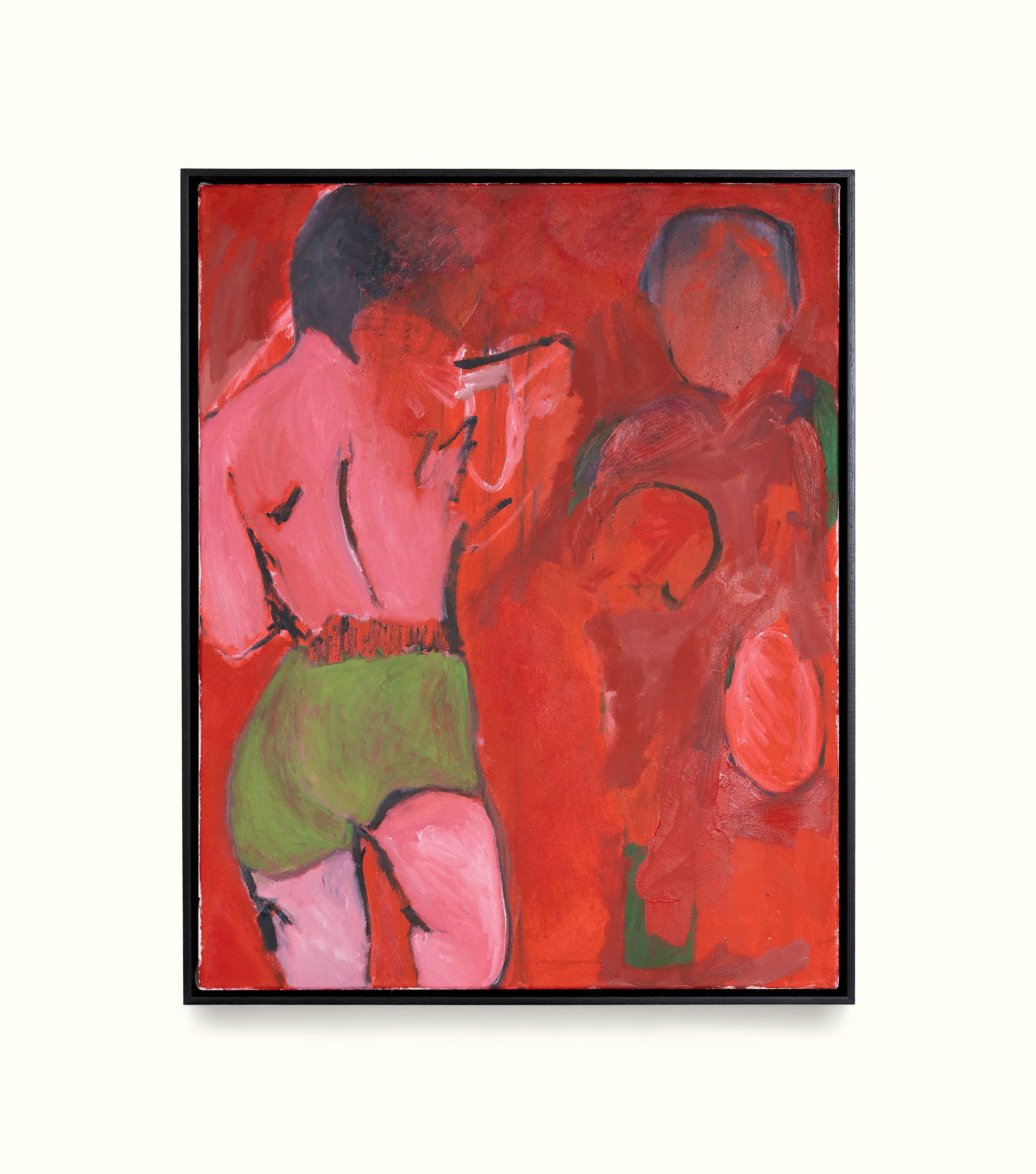 Abstract painting with figures on a red background